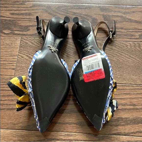 Prada Women's striped shirt/zebra print Slingback kitten Heels 36.5 - Picture 4 of 4